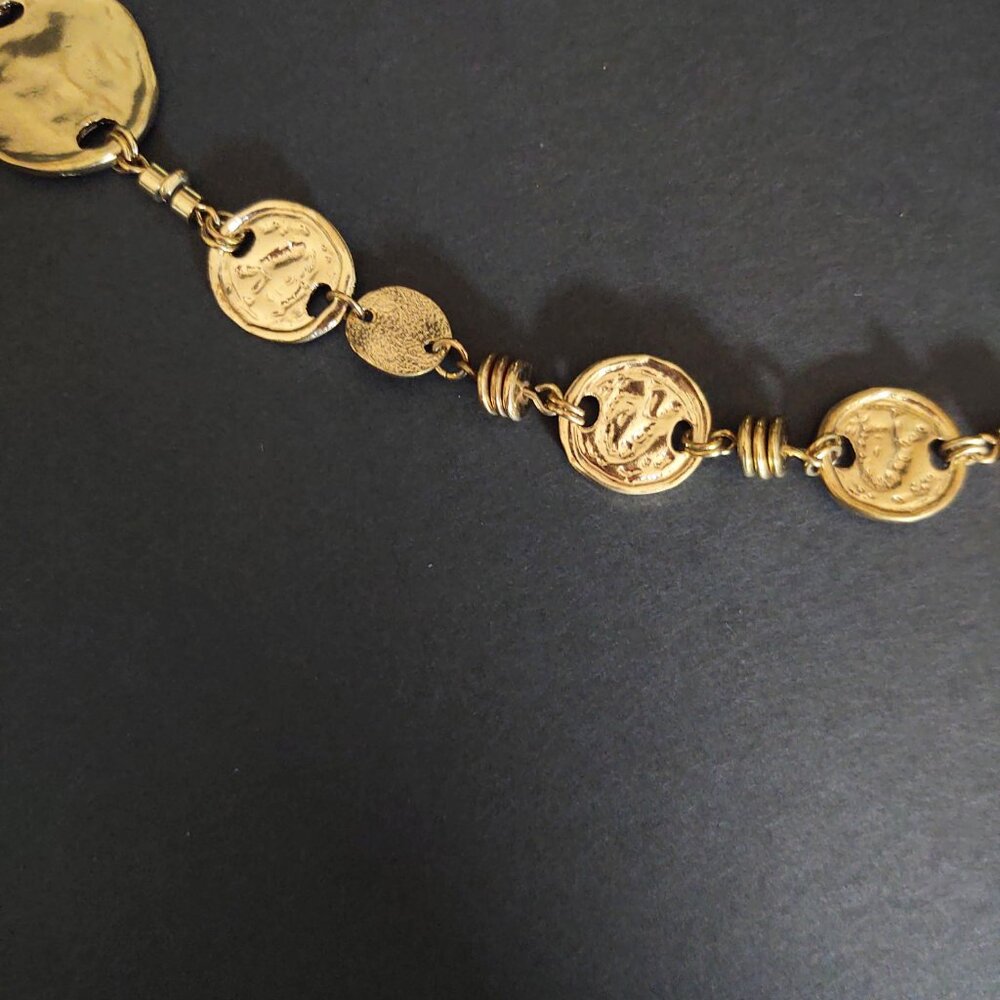 Long gold tone disk single strand necklace - Picture 8 of 12